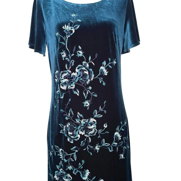 White House Black Market Velvet Burnout Embroidered Shift Dress Event - Picture 4 of 8